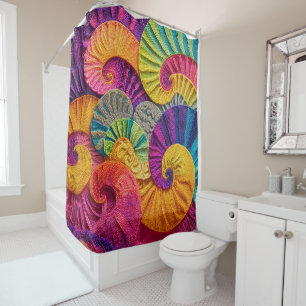 Rideaux De Douche Coquilles chromatiques : Mosaïque spirale vibrante