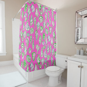 Rideaux De Douche Coquilles de mer de Preppy sur la mer rose chaud