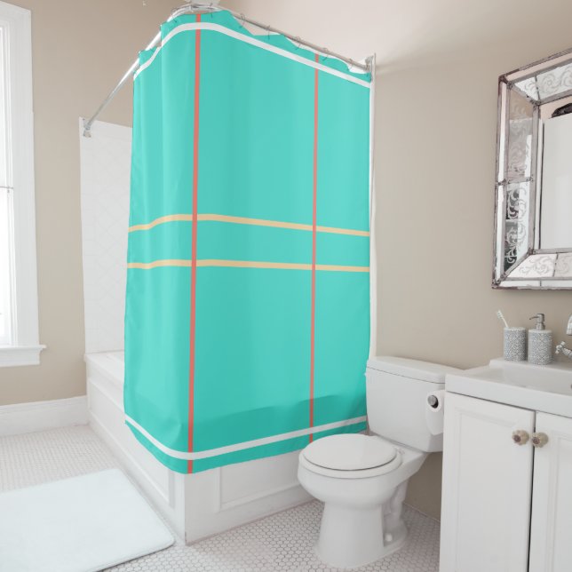 Rideaux De Douche Corail Turquoise Motif géométrique (En situation)