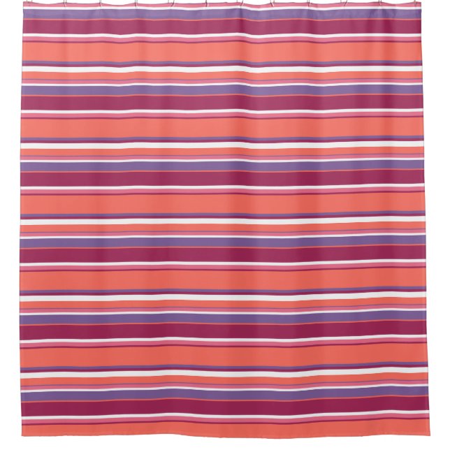 Rideaux De Douche Corail vivant, bandes rouge et violet (Devant)