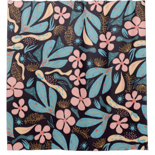 Rideaux De Douche Coral Blue Floral Dark Print