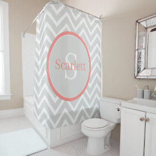 Rideaux De Douche Coral Chevron Monogramme