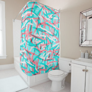 Rideaux De Douche Coral rose Aqua Bleu Abstrait Artsy Motif