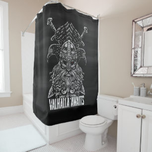 Rideaux De Douche Corbeaux d'Odin Mythologie Viking Valhalla attend