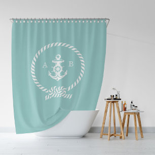 Rideaux De Douche Corde et monogramme d'Ancre de Monnaie élégant
