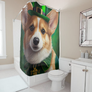 Rideaux De Douche Corgi Dog en robe de fête St. Patrick