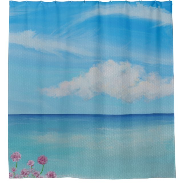 Rideaux De Douche Cornouailles tropicales avec roses de mer (Devant)