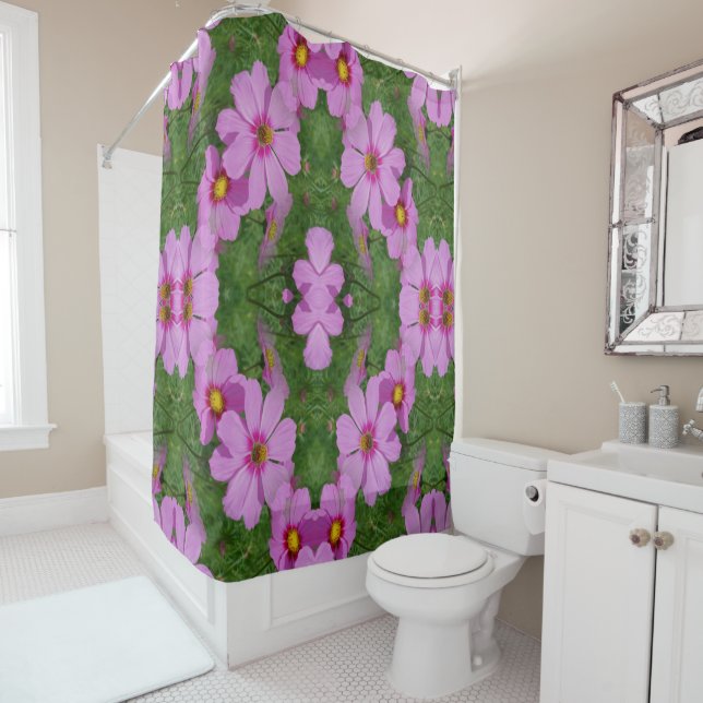 Rideaux De Douche Cosmos rose Fleurs de marguerite Abstraite Nature (En situation)
