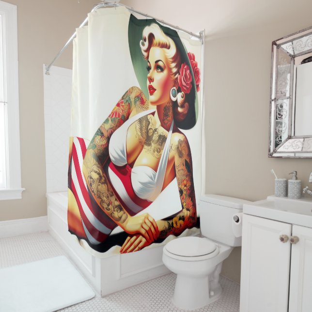 Rideaux De Douche Costume de bain tatoué rétro Pin-up (En situation)