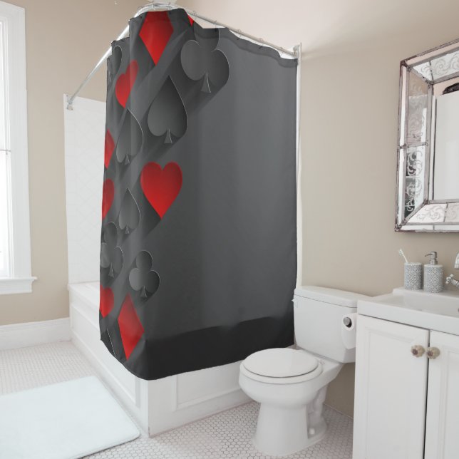 Rideaux De Douche Costume de carte de jeu de poker sur noir (En situation)