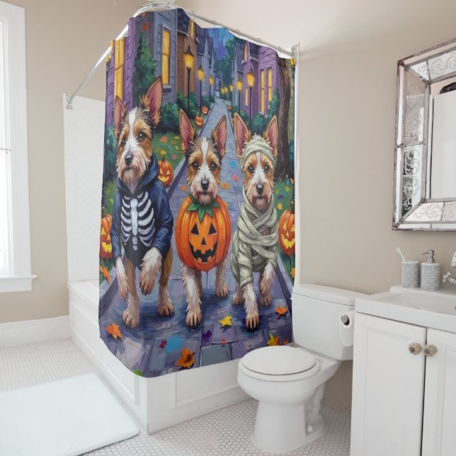 Rideaux De Douche Costume d'Halloween de Biewer Terrier Trick ou Tri (En situation)