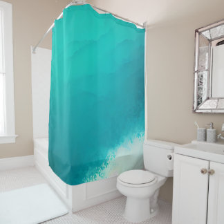 Rideaux De Douche Côte Turquoise bleu Aqua Aquarelle blanche Abstrai