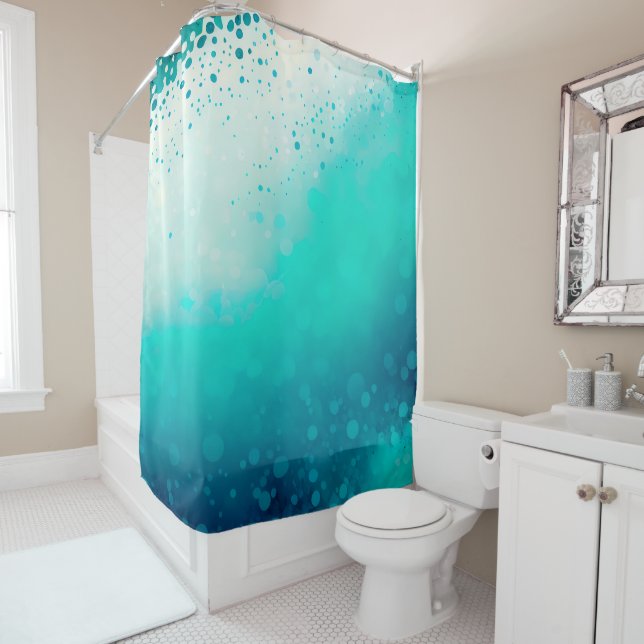 Rideaux De Douche Côte Turquoise bleu Aqua Aquarelle blanche Abstrai (En situation)
