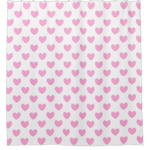 Rideaux De Douche Coton Candy Pink coeurs sur blanc