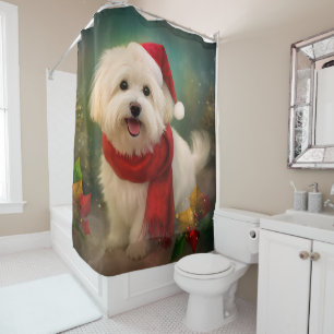 Rideaux De Douche Coton De Tulear Chien dans la neige Noël