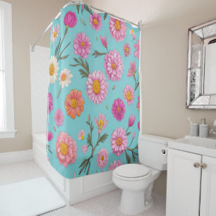 Rideaux De Douche Cottage noyau floral blanc marguerites fleurs rose