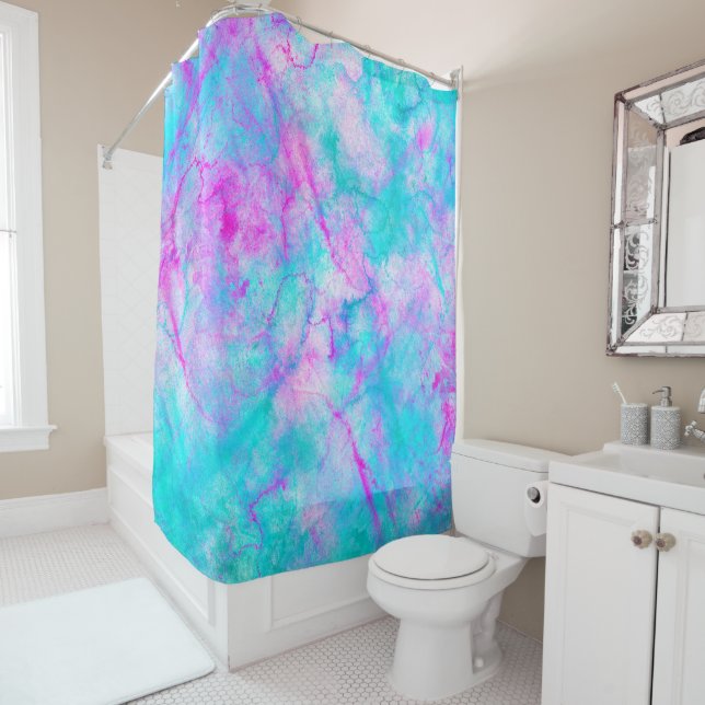 Rideaux De Douche Cotton Candy Pink & Blue Watercolor Wash Stain (En situation)
