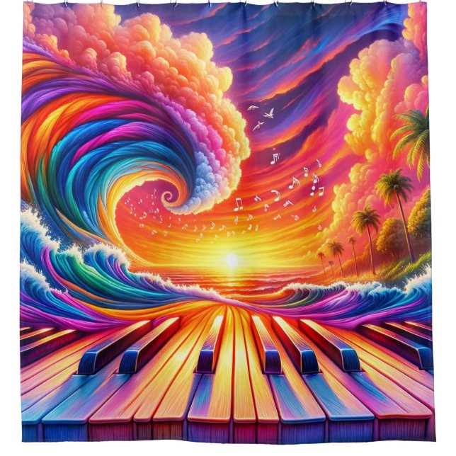 Rideaux De Douche Coucher de soleil de piano (Devant)