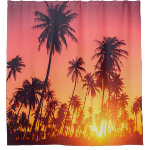 Rideaux De Douche Coucher de soleil des arbres tropicaux