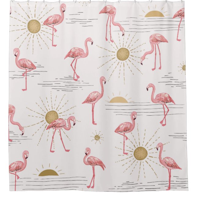 Rideaux De Douche coucher de soleil Flamant rose : motif vintage doo (Devant)