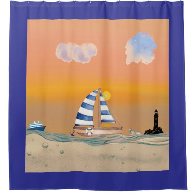 Rideaux De Douche Coucher de soleil sur la mer calme (Devant)