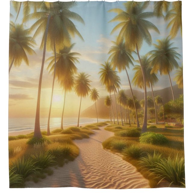 Rideaux De Douche coucher de soleil sur la plage des Caraïbes/tropic (Devant)
