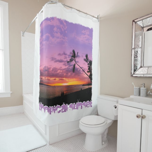 Rideaux De Douche Coucher de soleil tropical (En situation)