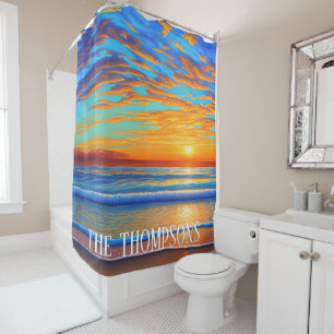 Rideaux De Douche Coucher de soleil tropical sur l'océan clair