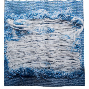 Rideaux De Douche Couleur bleu déchirée jean texture avec espace pou