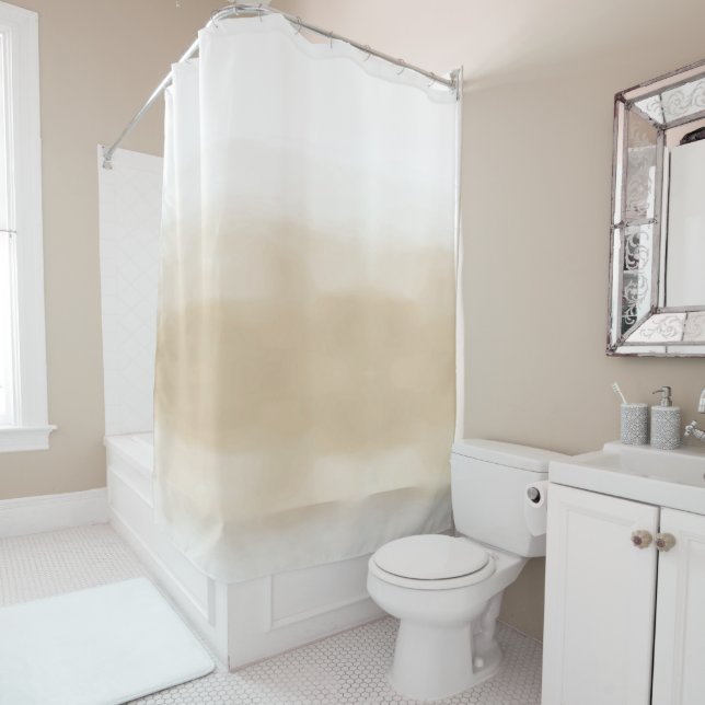 Rideaux De Douche Couleur d'eau blanche Ombre Crème Khaki (En situation)