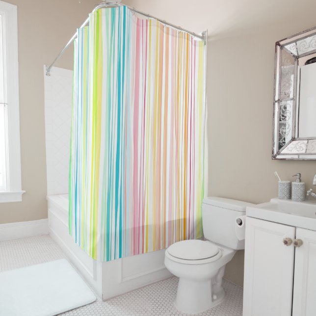 Rideaux De Douche Couleur du Motif Pastel Stripe (En situation)