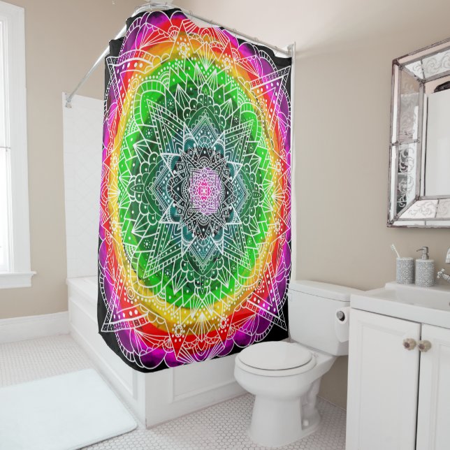 Rideaux De Douche Couleur éclater Rainbow Prism Mandala (En situation)