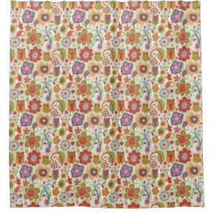 Rideaux De Douche Couleur florale et hibou