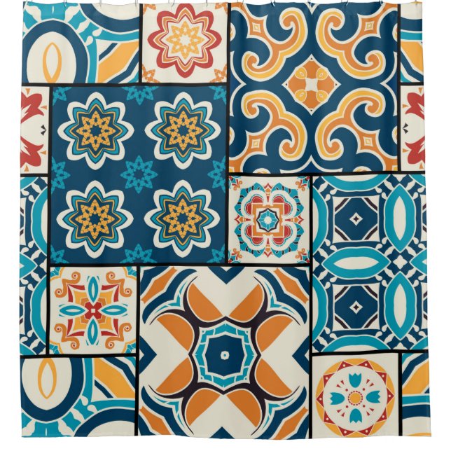 Rideaux De Douche Couleur traditionnelle portugaise ornée (Devant)