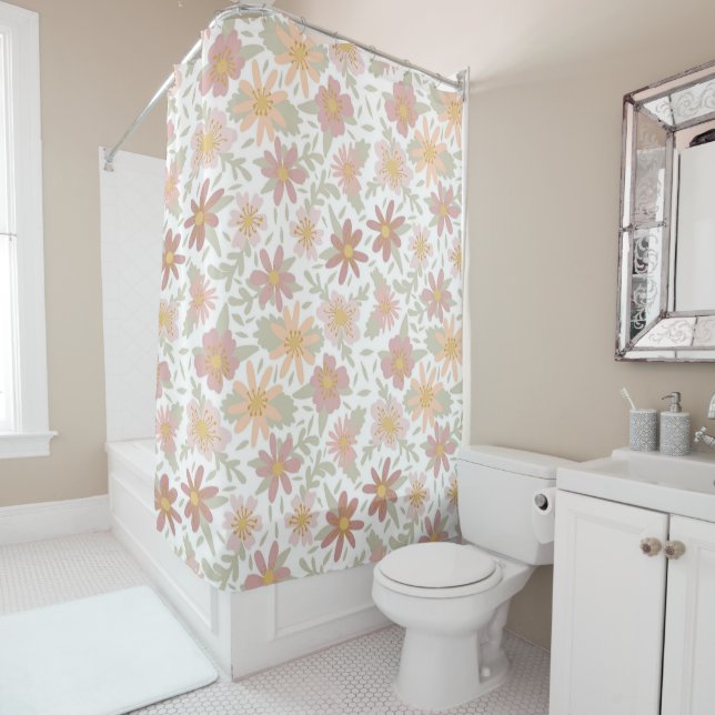 Rideaux De Douche Couleurs claires Design floral (En situation)
