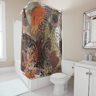 Rideaux De Douche Couleurs de Terre Mélange Média Abstraites
