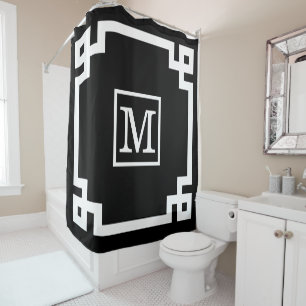 Rideaux De Douche Couleurs DIY Greek Key #2 Cadre Monogramme Blanc N