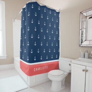Rideaux De Douche Couleurs personnalisées Ajouter un nom Ancre nauti