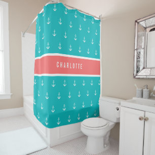 Rideaux De Douche Couleurs personnalisées Ajouter un nom Ancre nauti