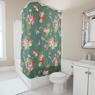 Rideaux De Douche Country chic forest green pink gold