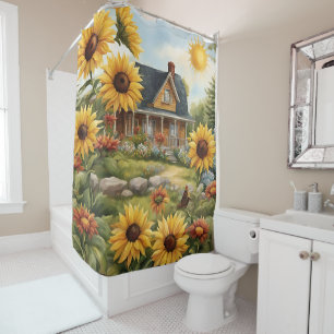 Rideaux De Douche Country Farmhouse Dreamy Golden Sunflowers