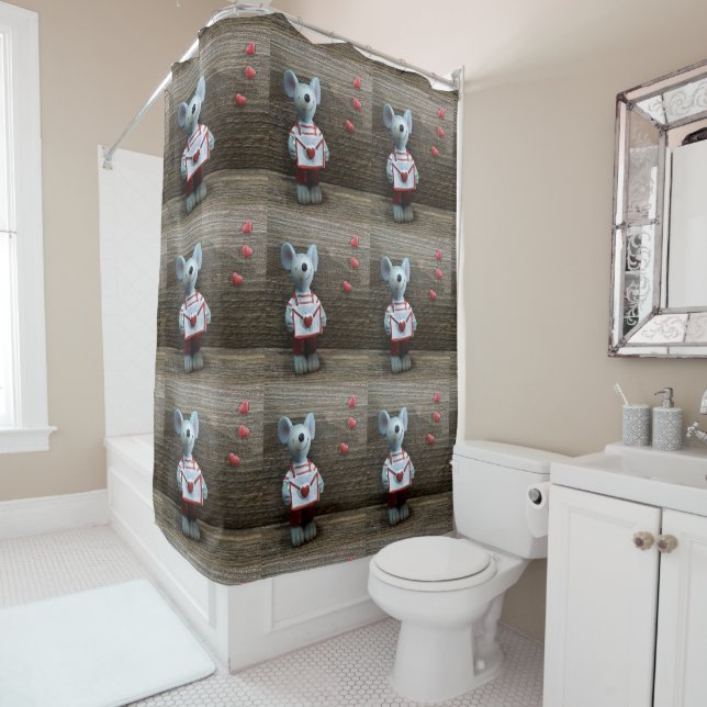 Rideaux De Douche Country Rustic Wood tendance Valentine Mouse Coeur (En situation)