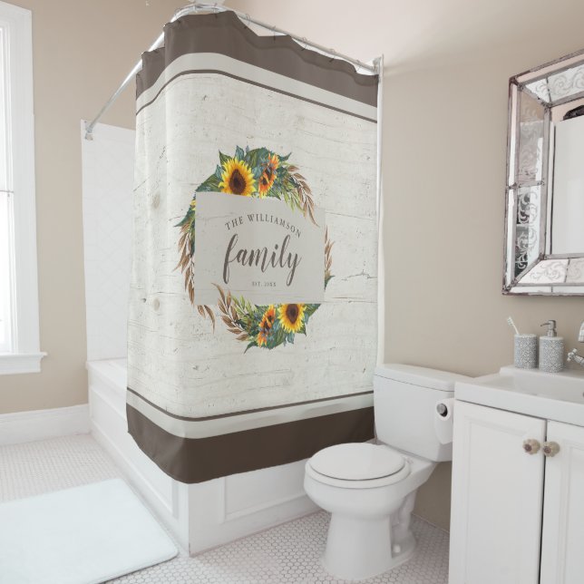 Rideaux De Douche Country Sunflower Nom de famille Russe Wood (En situation)