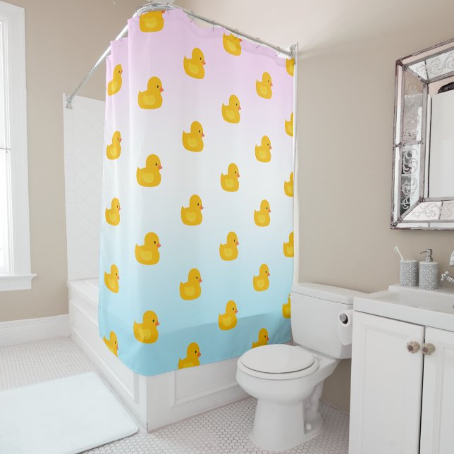 Rideaux De Douche Coupe bleu motif jaune arc-en-ciel (En situation)