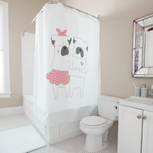 Rideaux De Douche Couple Français Amour Bulldog   AMOUREUX DES CHIEN