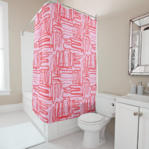 Rideaux De Douche Courbe rose vague gribouillis abstrait moderne