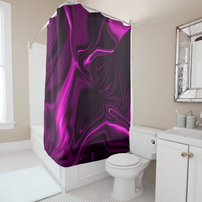 Rideaux De Douche Courbes roses ou violettes sur arrière - plan viol (En situation)