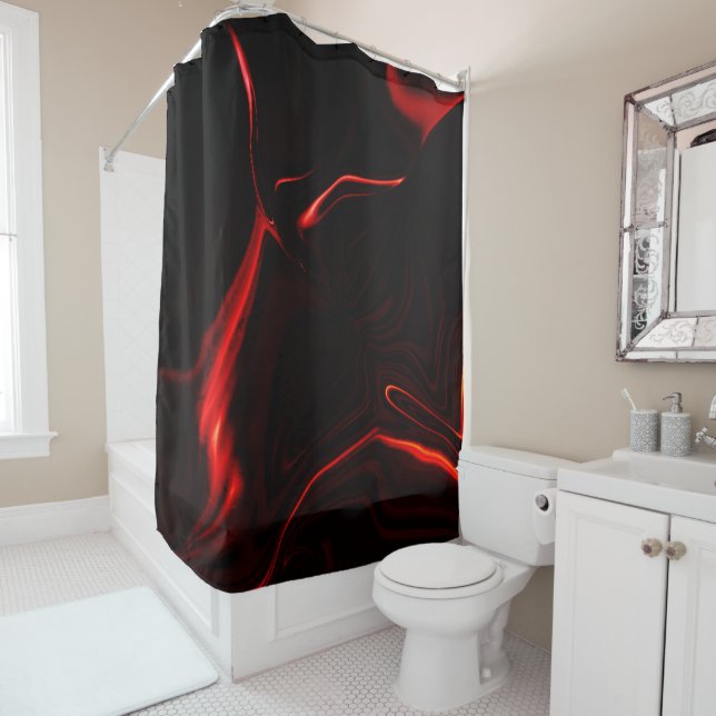 Rideaux De Douche Courbes rouges ou ondulations dans les fonds rouge (En situation)