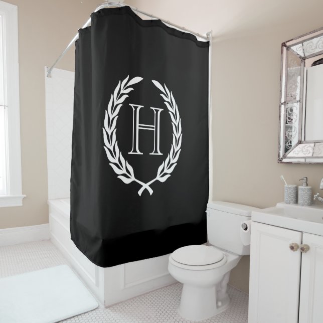 Rideaux De Douche Couronne de laurier noir et blanc (En situation)