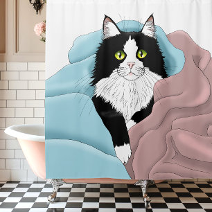Rideaux De Douche Couvertures de chat smoking fantaisiste rose et bl